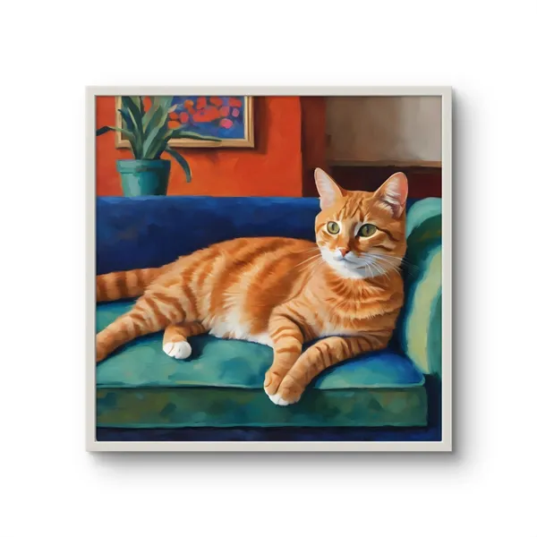 Fiber_Abstract_Gold_Silver_Lounging_Cat_Art_Frame