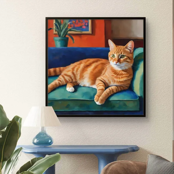 Fiber_Abstract_Gold_Silver_Lounging_Cat_Art_Frame