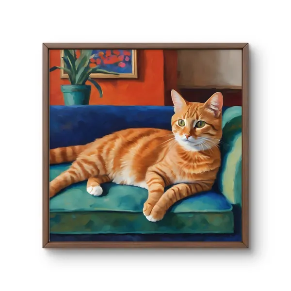 Fiber_Abstract_Gold_Silver_Lounging_Cat_Art_Frame