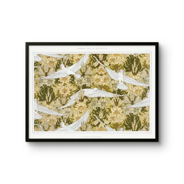 Flying_Doves_Pattern_Canvas_Print_Silver_Frame