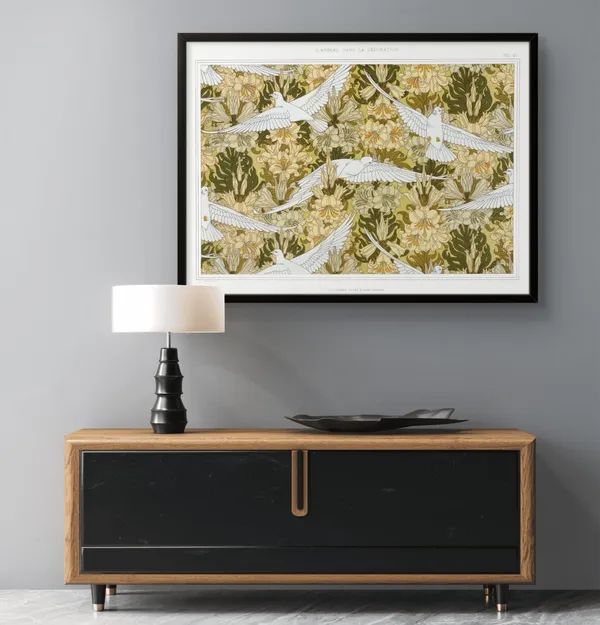 Flying_Doves_Pattern_Canvas_Print_Silver_Frame