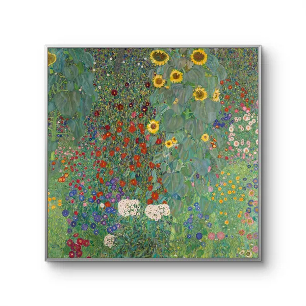 Farm_Garden_With_Sunflowers_Canvas_Print_Metal_Gold_Frame