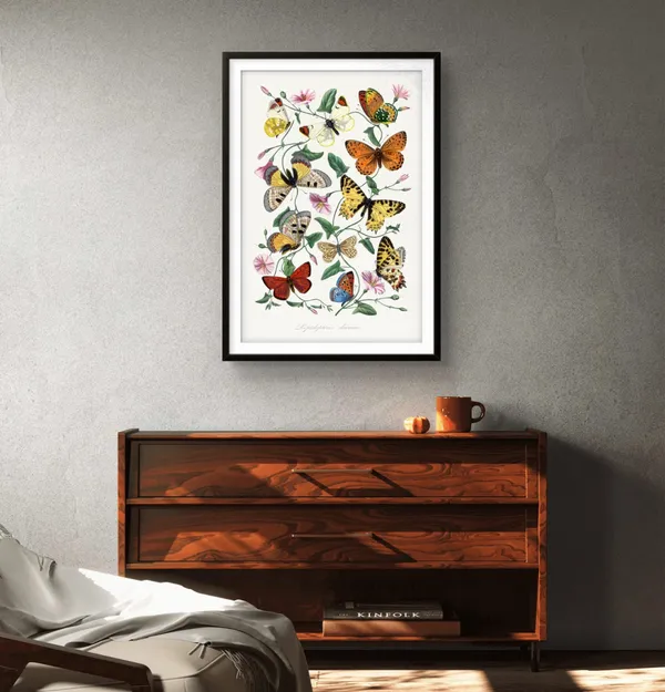 Fiber_Botanical_Butterfly_And_Moth_Painting_Gold_Metal_Art_Print