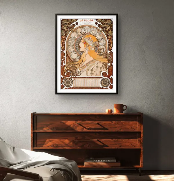Fiber_Art_Nouveau_Floral_Art_Print_Wooden_Frame