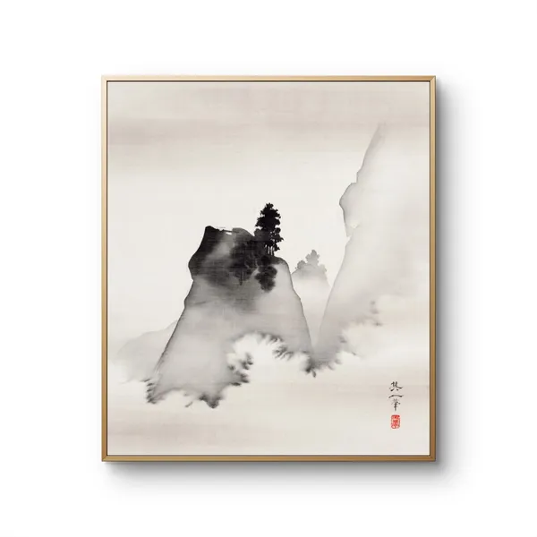 Mountains_Triptych_Three_Evening_Scenes_Canvas_Print_Black_Frame
