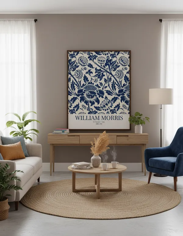William_Morris_Blue_Patterns_Art_Print_White_Frame