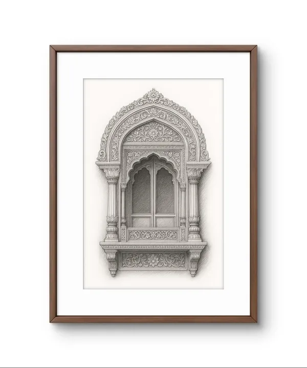 Fiber_Traditional_Jharoka_Ii_Art_Print_Frame_Brown