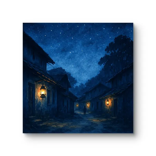 Village_Street_At_Night_Art_Print_Canvas_Wrap