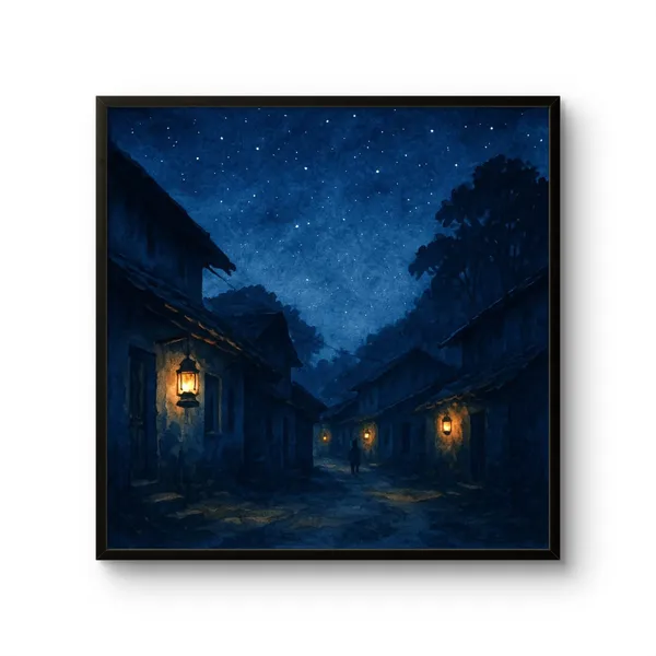 Fiber_Nocturnal_Village_Street_At_Night_Canvas_Print_Rolled