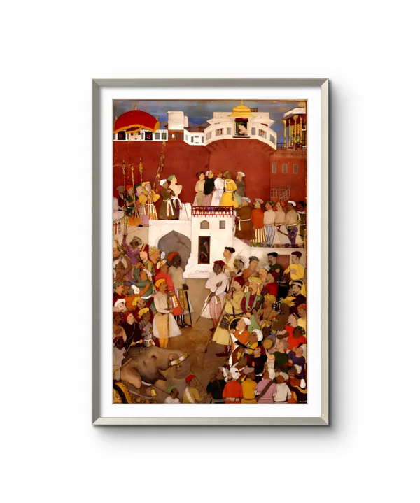 Fiber_Mughal_Emperor_Jahangir_Jharoka_Art_Print_Gold_Metal_Frame