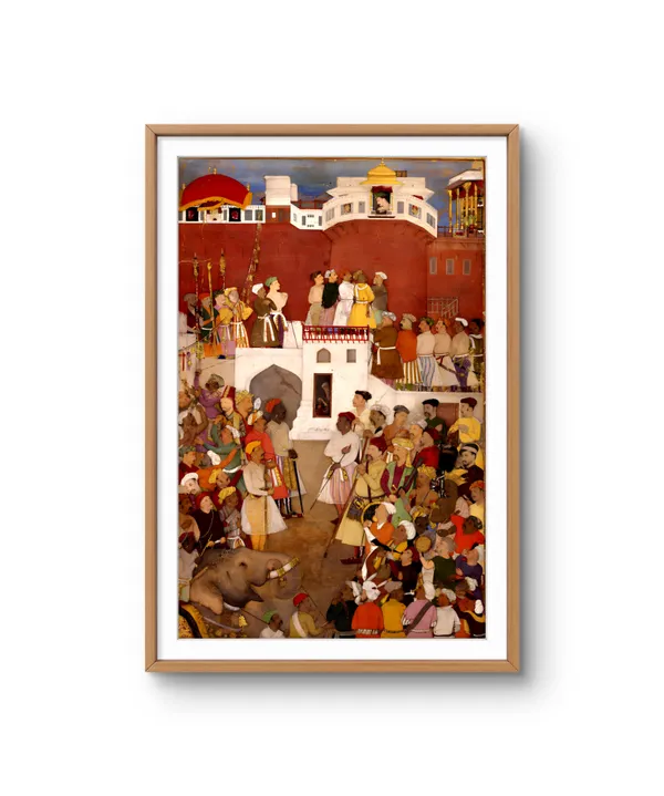 Emperor_Jahangir_At_Jharoka_Agra_Fort_Canvas_Print_Black_Frame