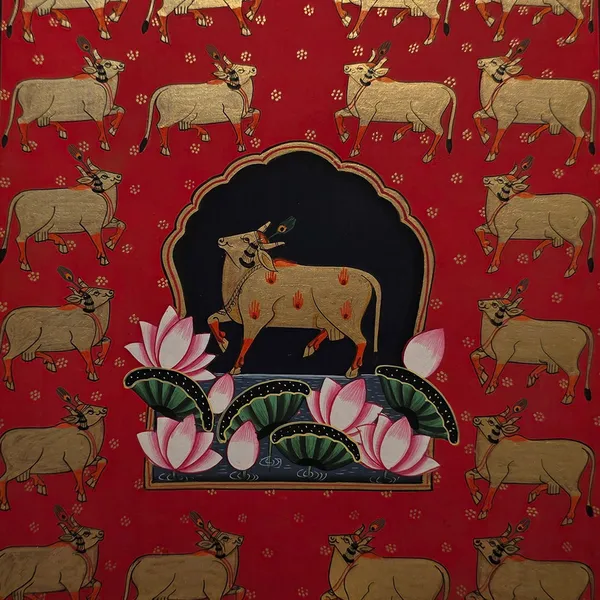 Fabric_Traditional_Pichwai_Hand_Painted_Cow_Unframed_Art