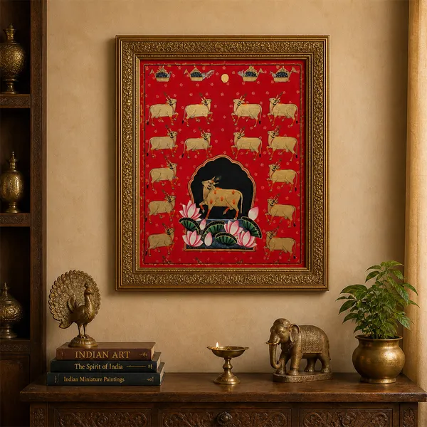 Fabric_Traditional_Pichwai_Hand_Painted_Cow_Unframed_Art