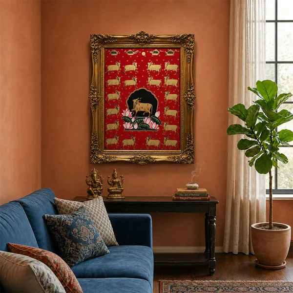 Fabric_Traditional_Pichwai_Hand_Painted_Cow_Unframed_Art