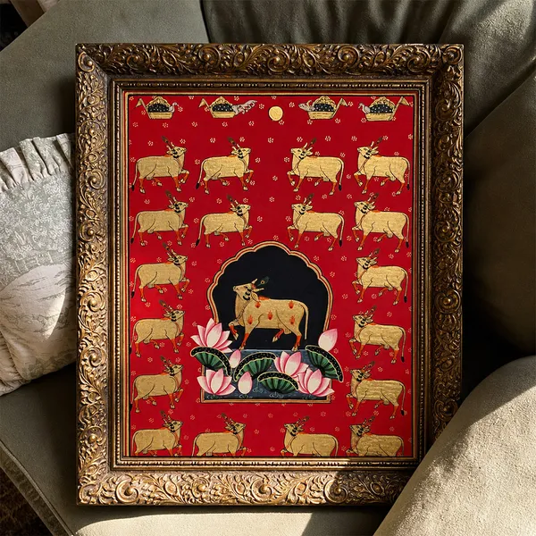 Fabric_Traditional_Pichwai_Hand_Painted_Cow_Unframed_Art