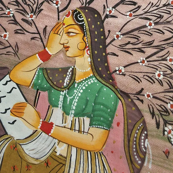 Fiber_Traditional_Lady_With_Peacock_Hand_Painted_Miniature
