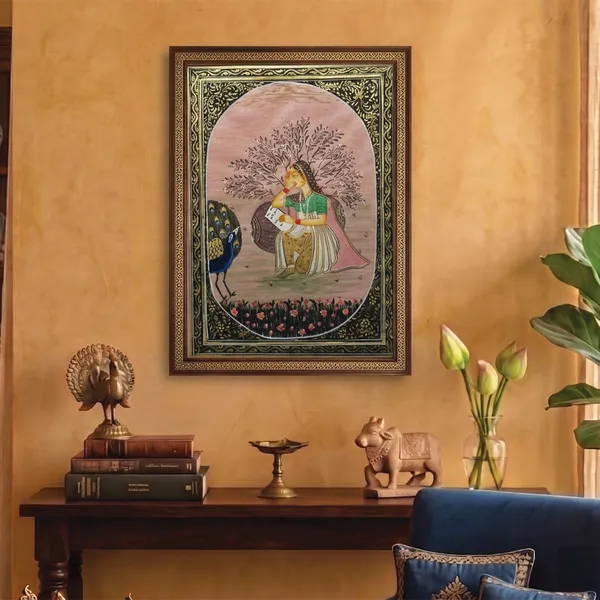 Fiber_Traditional_Lady_With_Peacock_Hand_Painted_Miniature