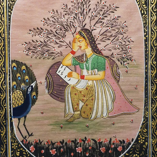Fiber_Traditional_Lady_With_Peacock_Hand_Painted_Miniature