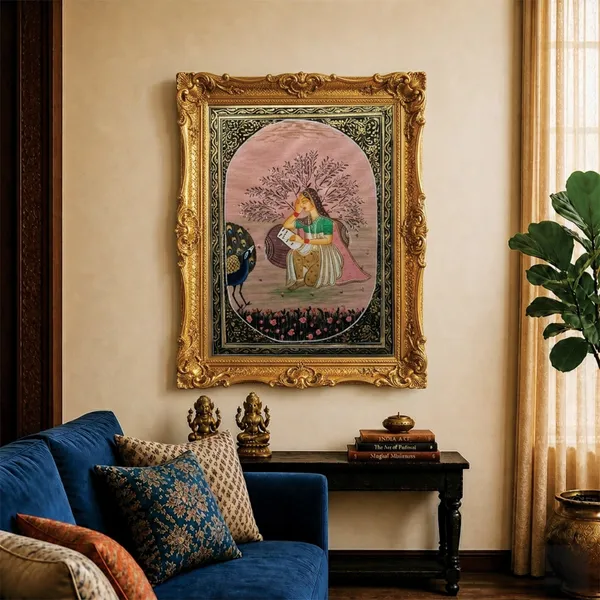 Fiber_Traditional_Lady_With_Peacock_Hand_Painted_Miniature