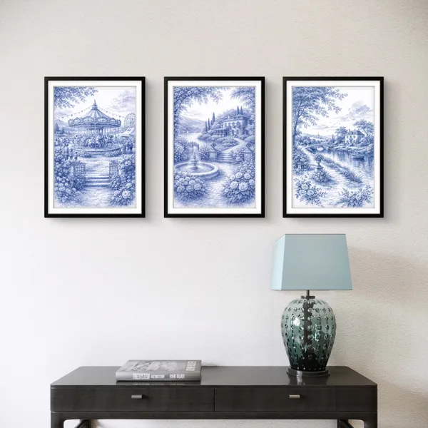 Royal_Blue_Landscapes_Set_Of_3_Art_Print_Black_Frame
