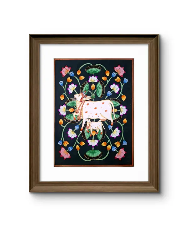 Fiber_Traditional_Pichwai_Sacred_Cow_Black_Background_Art_Print