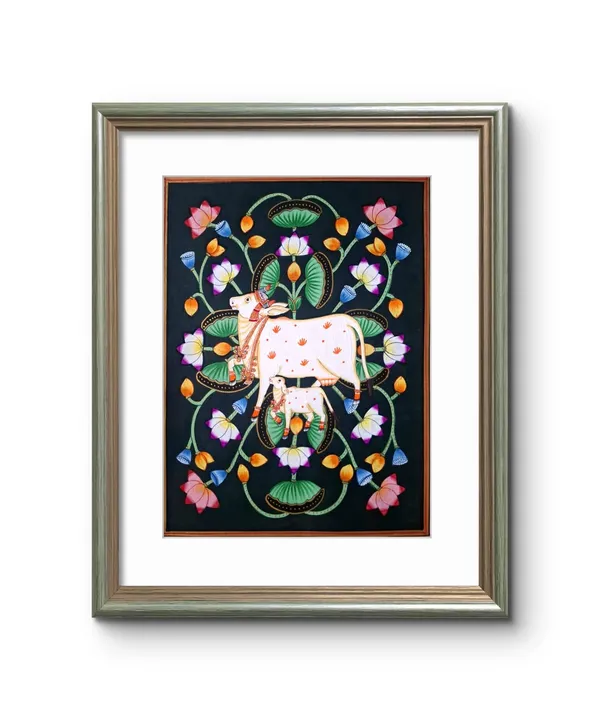 Fiber_Traditional_Pichwai_Sacred_Cow_Black_Background_Art_Print