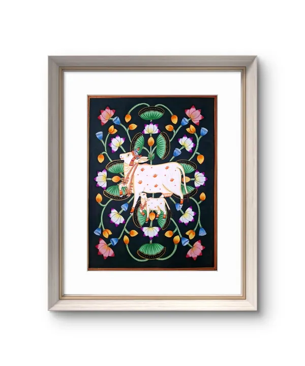 Fiber_Traditional_Pichwai_Sacred_Cow_Black_Background_Art_Print