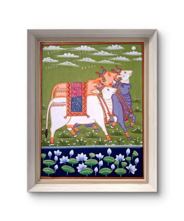 Fiber_Traditional_Pichwai_Cows_Green_Backdrop_Unframed_Print