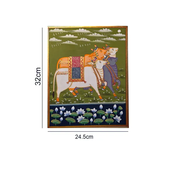 Fiber_Traditional_Pichwai_Cows_Green_Backdrop_Unframed_Print