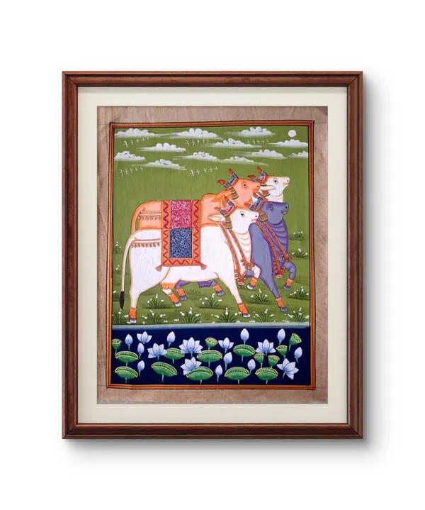 Fiber_Traditional_Pichwai_Cows_Green_Backdrop_Unframed_Print
