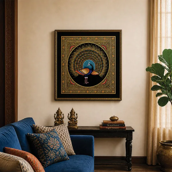 Handpainted_Golden_Peacock_Wall_Decor_9X9_Pink