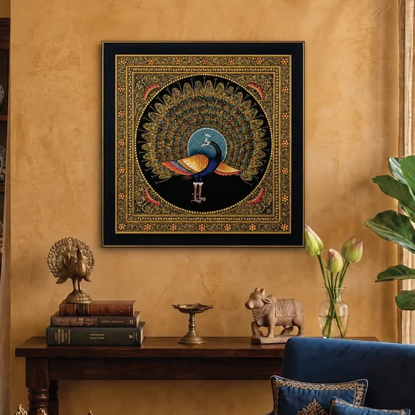 Handpainted_Golden_Peacock_Wall_Decor_9X9_Pink