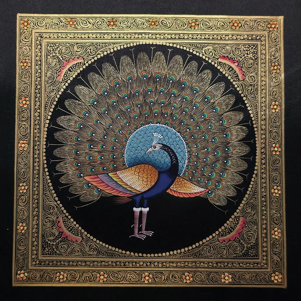 Handpainted_Golden_Peacock_Wall_Decor_9X9_Pink