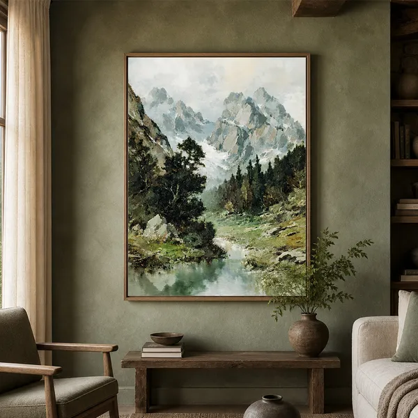 Fiber_Nature_Mountains_And_Trees_Landscape_Art_Print_Wooden_Frame