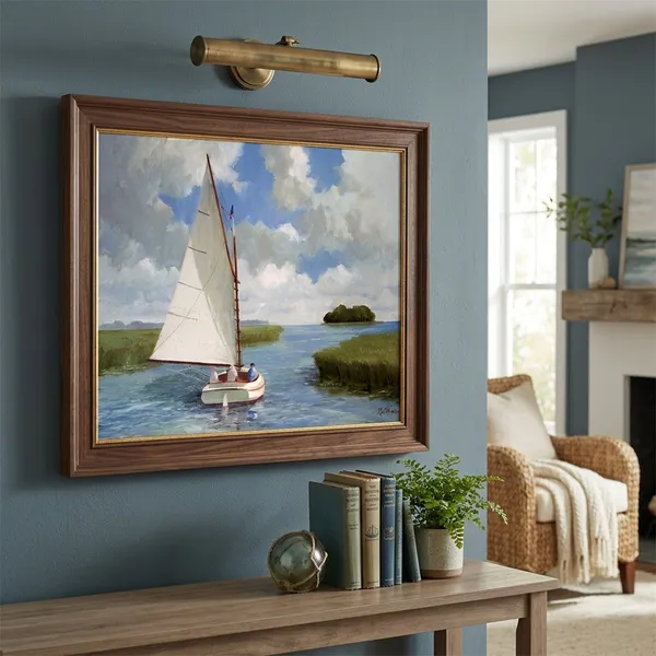 Catboat_Through_A_Stream_Art_Print_Metal_Silver_Frame