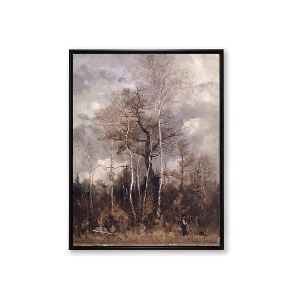Fiber_Vintage_Landscape_Earth_Tone_Canvas_Art_Print_Black_Frame