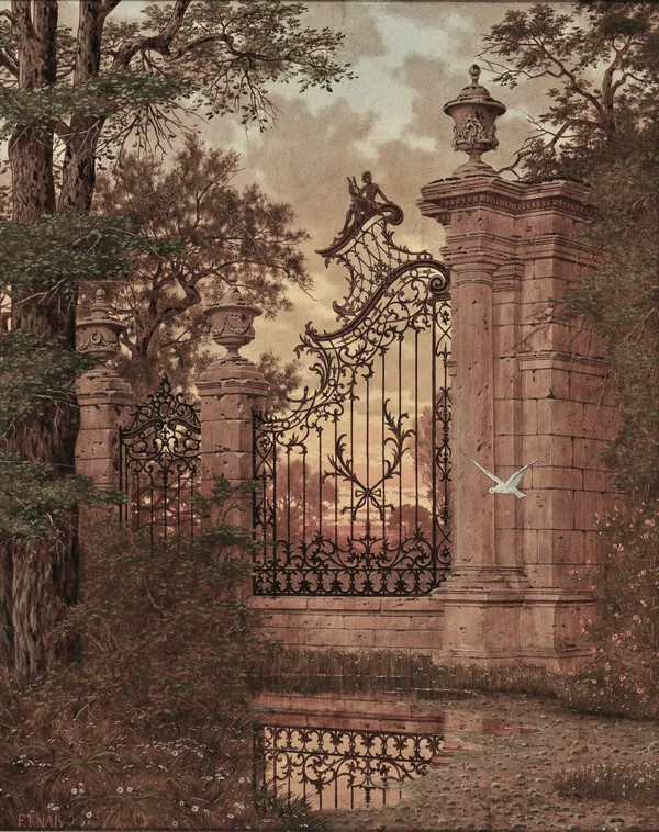 Fiber_Classic_Wrought_Iron_Gate_Canvas_Print_Frame_Wooden