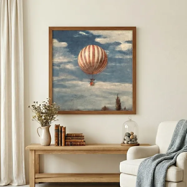 The_Balloon_Vintage_Landscape_Canvas_Print_Wooden_Frame