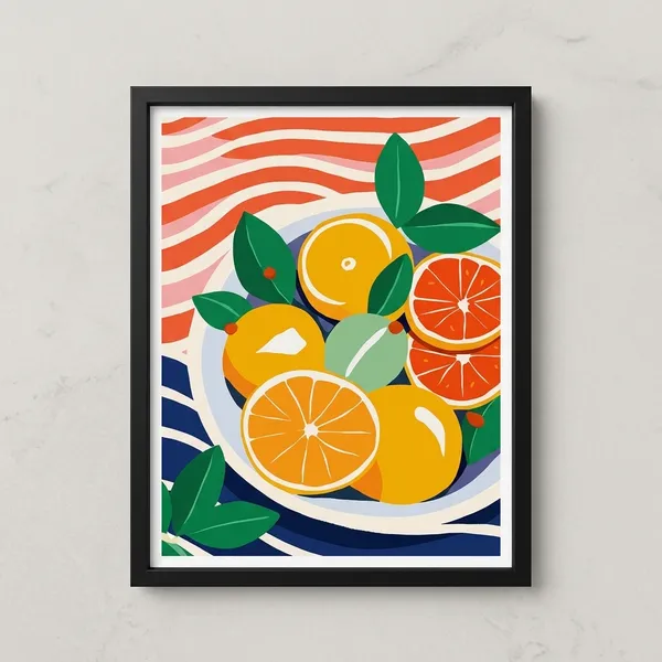 Fruits_In_A_Plate_Pop_Art_Print_Black_Frame
