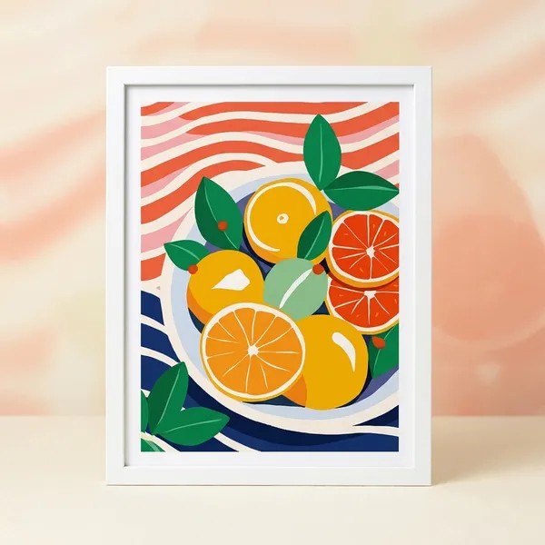 Fruits_In_A_Plate_Pop_Art_Print_White_Frame