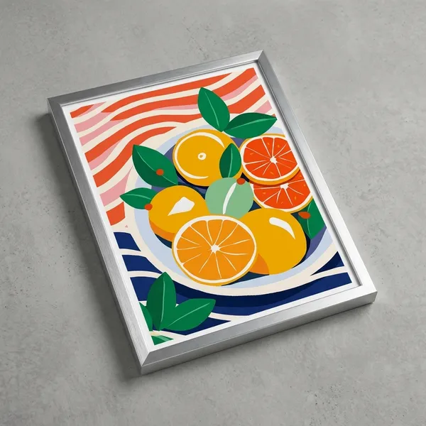 Fruits_In_A_Plate_Pop_Art_Print_Metal_Silver_Frame