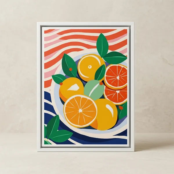 Fruits_In_A_Plate_Pop_Art_Canvas_Print_White_Frame