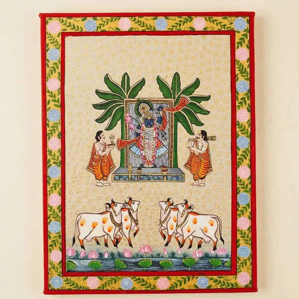 Fiber_Traditional_Pichwai_Shrinathji_And_Cows_Hand_Painted_Art_Print