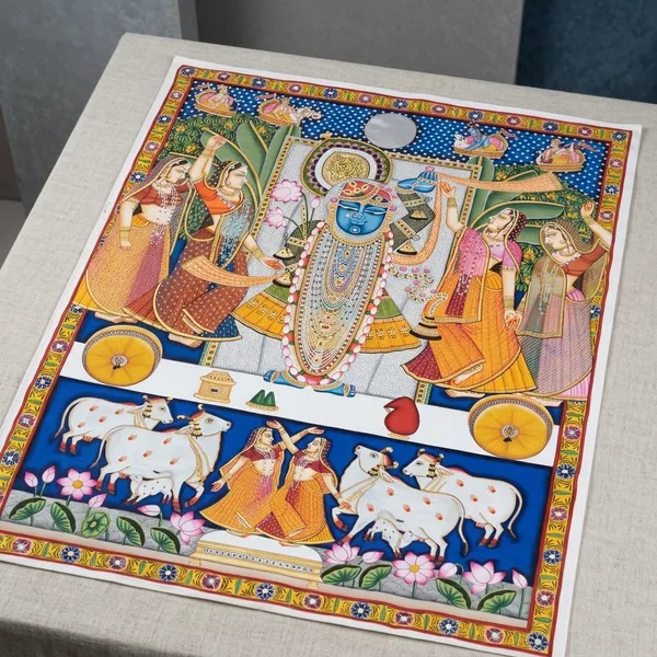 Cotton_Hand_Painted_Pichwai_Shrinathji_Blue_Unframed_Wall_Art