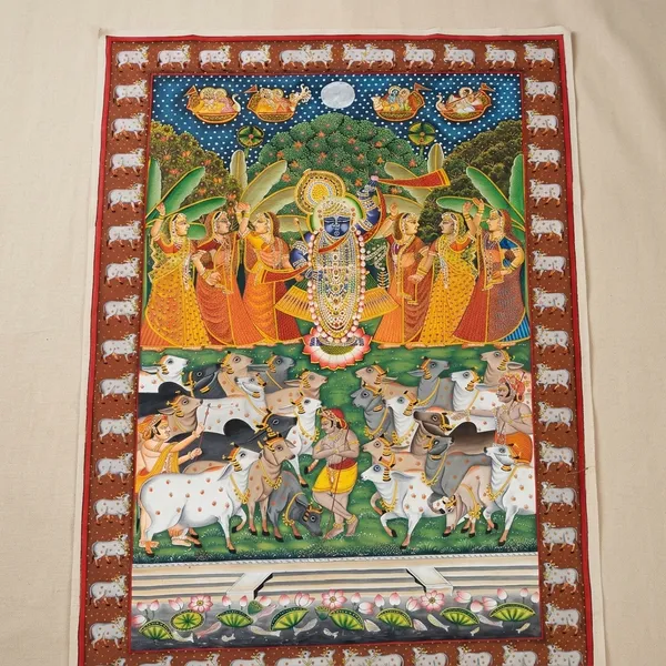 Cotton_Hand_Painted_Pichwai_Shrinathji_With_Cows_Unframed_Painting