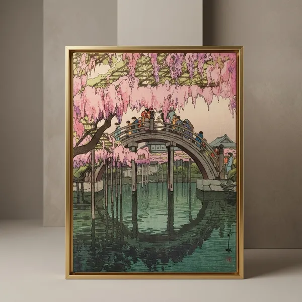 Half_Moon_Bridge_Hiroshi_Yoshida_Canvas_Print_Metal_Gold
