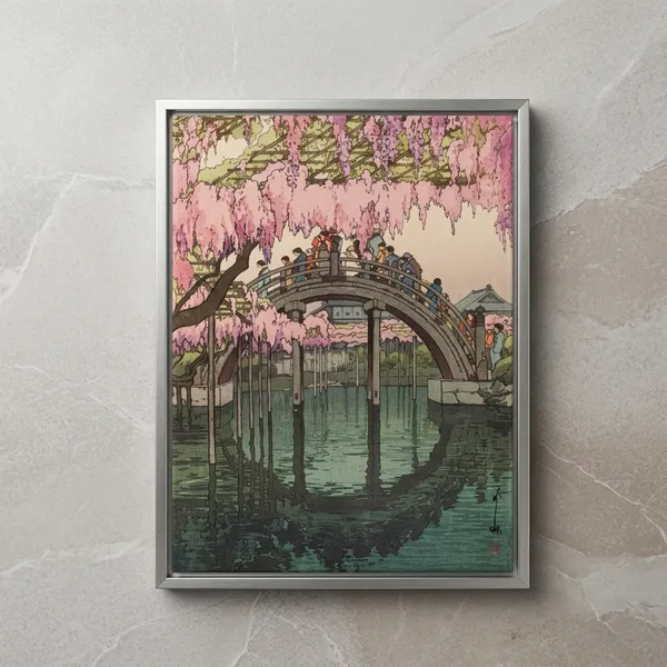 Half_Moon_Bridge_Hiroshi_Yoshida_Canvas_Print_Metal_Silver_Frame