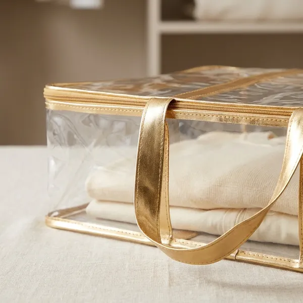 Gold_And_Transparent_Pvc_Double_Bed_Blanket_Cover_Keep_Saree_Suit_Travelling_Pouch