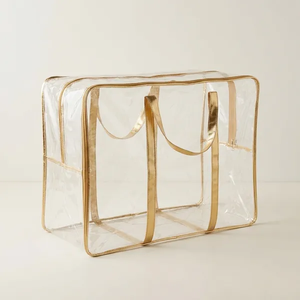 Gold_And_Transparent_Pvc_Double_Bed_Blanket_Cover_Keep_Saree_Suit_Travelling_Pouch