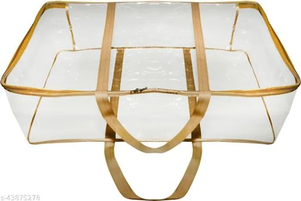 Gold_And_Transparent_Pvc_Double_Bed_Blanket_Cover_Keep_Saree_Suit_Travelling_Pouch